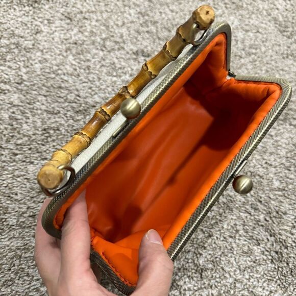 Handsewn Genuine Pebble Leather Real Bamboo Handle Bag - Picture 12 of 13